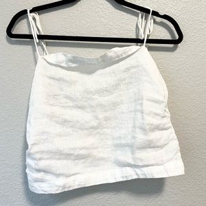 H&M Linen Shoulder Tie Crop Tank White L
